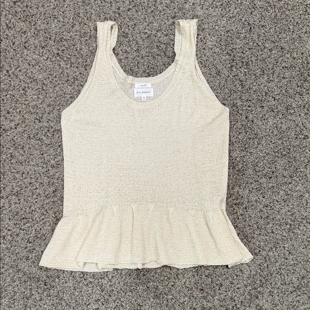 Blu Pepper Cream Ruffle Tank Top